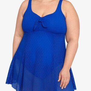 Swim Solutions Plus Size Knot-Front Tummy-Control Swimdress